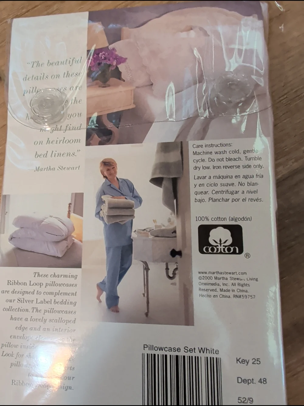 Martha Stewart White Cotton Ribbon Loop Pillowcase Set Vintage